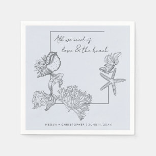 Love and The Beach Coastal Seashell Wedding Napkin