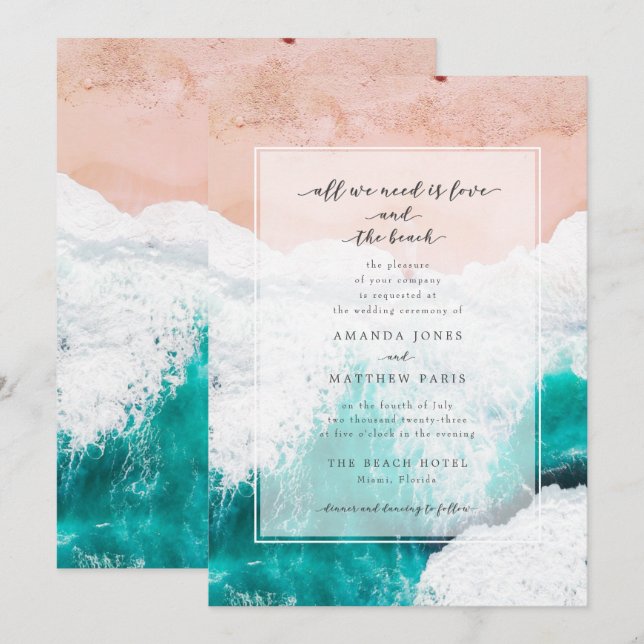 Love and the Beach Coastal Wedding Invitation (Front/Back)