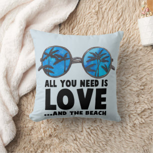 Love and the Beach Typography Throw Pillow