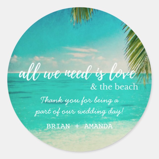 Love and the Beach Wedding Favour Stickers (Front)