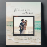 Love and the Beach Wedding Photo Plaque<br><div class="desc">Wedding keepsake plaque for the newlywed couple who had a beach wedding or beach destination wedding. Customize with your background photo (or leave as is), your wedding photo, names, wedding date, location and coordinates. To get the coordinates of your wedding location - just google search the name of the place...</div>