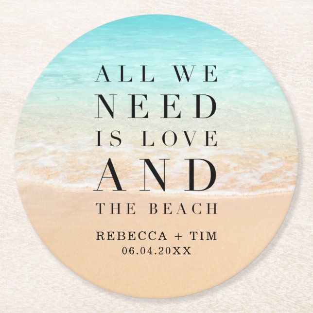 Love and the Beach Wedding  Round Paper Coaster (Front)