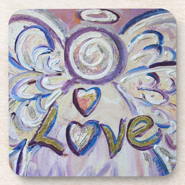 Love Angel Word Cork Coasters (Front)