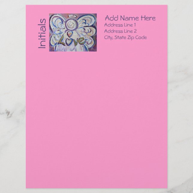 Love Angel Word Custom Letterhead Stationery Set (Front)