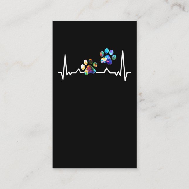 Love Animals Colourful Paw Heartbeat Business Card (Front)
