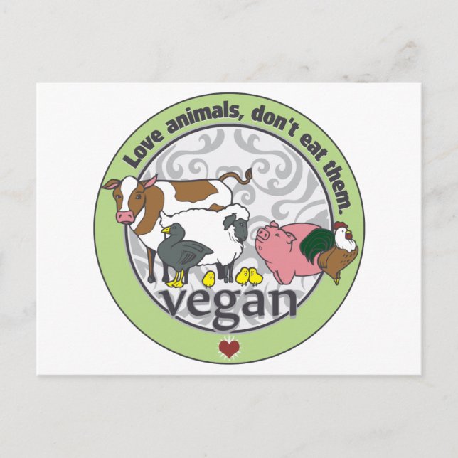 Love Animals Dont Eat Them Vegan Postcard (Front)