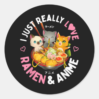 Love Anime and Ramen Japanese Noodles Cat Kawaii Classic Round Sticker