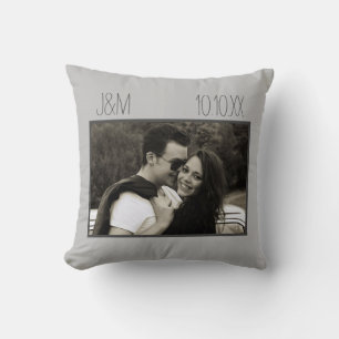 Love Anniversary Couple Photo Date Initials Throw Pillow