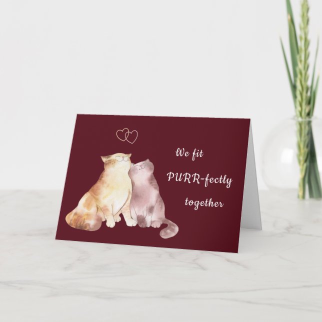 Love Anniversary Wedding Valentines Cats Hearts Card (Front)