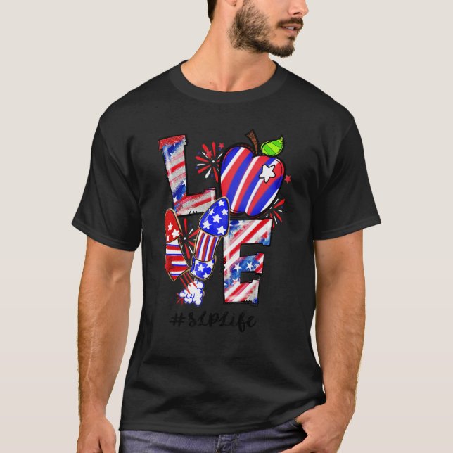 Love Apple Fireworks Slp Life  4th Of July T-Shirt (Front)