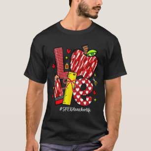 Love Apple Pencil Sped Teacher Life Bow Hearts Cut T-Shirt
