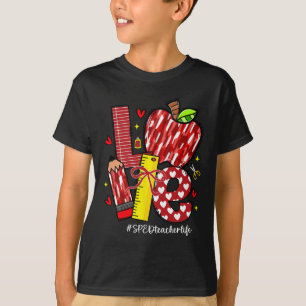 Love Apple Pencil Sped Teacher Life Bow Hearts Cut T-Shirt