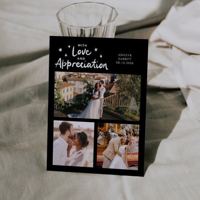 Love Appreciation Wedding Multi Photo Black Thank You Card (Creator Uploaded)