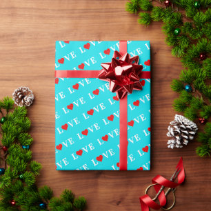 LOVE Aqua Blue Wrapping Paper