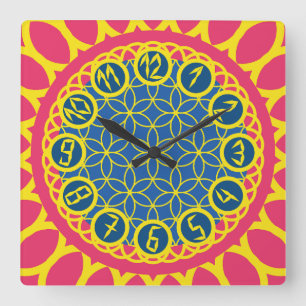 LOVE ARAB GEOMETRIX COLORS BY MASANSER SQUARE WALL CLOCK