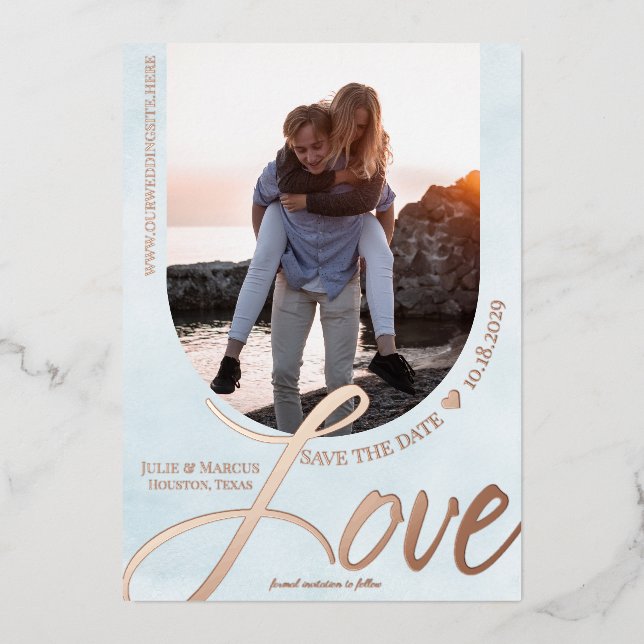 Love Arched Frame with Photo Light Blue (Front)