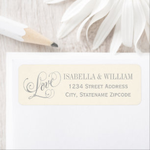 Love Argent Script Ivory Mariage Adresse de retour