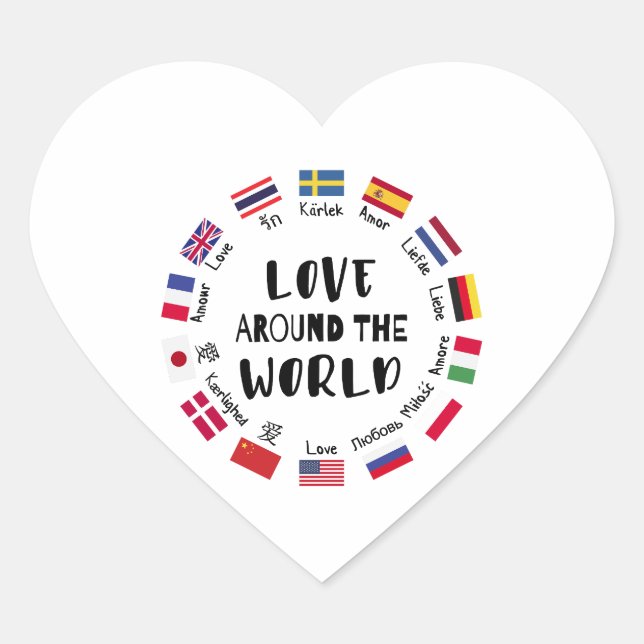 Love Around the World Languages  Heart Sticker (Front)