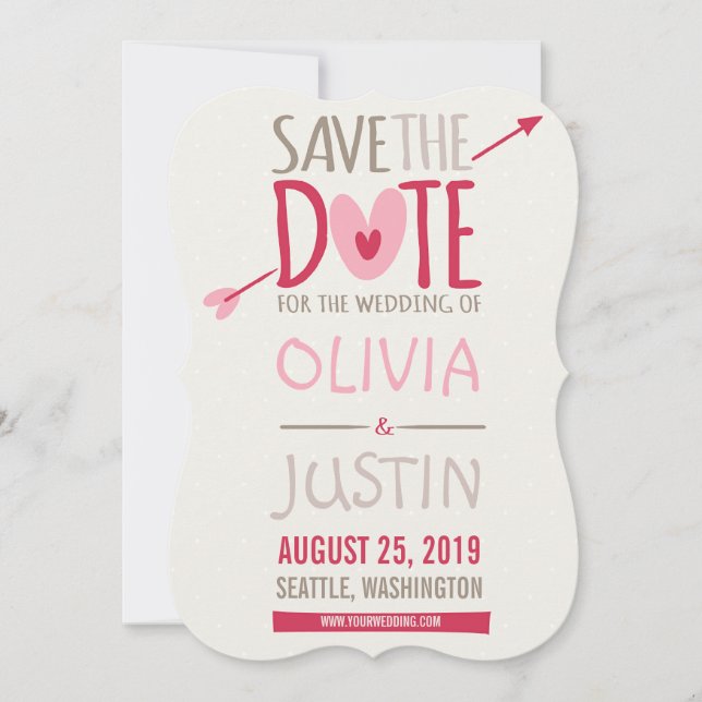 Love Arrow & Hearts Whimsical Photo Save The Date (Front)