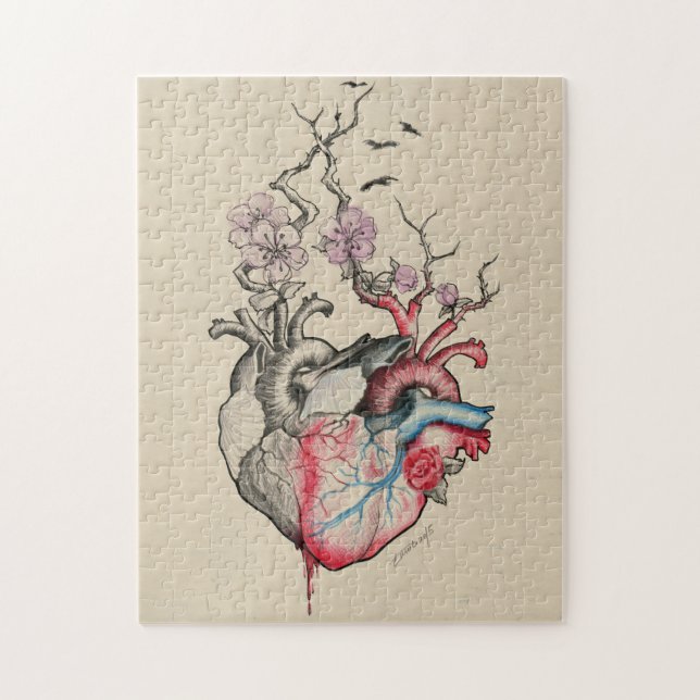 Love art two anatomical hearts with flowers jigsaw puzzle (Vertical)