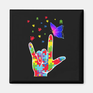 Love ASL Sign Language Puzzle Butterfly Autism Awa Magnet