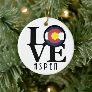 LOVE Aspen Colorado Ceramic Ornament