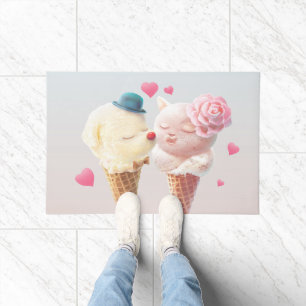 Love at First Lick: Bichon & Cat Ice Cream Art Doormat