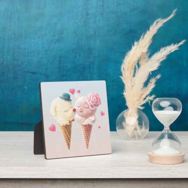 Love at First Lick: Bichon & Cat Ice Cream Art Plaque (Insitu)