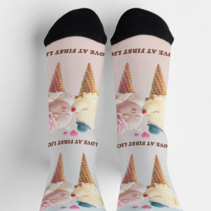 Love at First Lick: Bichon & Cat Ice Cream Art Socks