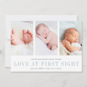 Love at First Sight Three Photo Birth Announcement