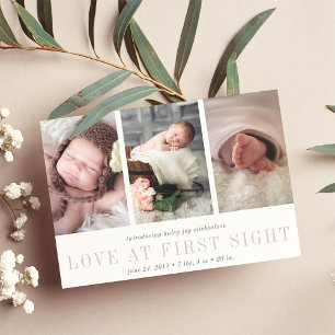 Love at First Sight Three Photo Birth Announcement