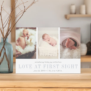 Love at First Sight Three Photo Birth Announcement