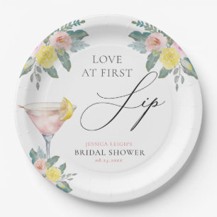 Love at First Sip Bright Cocktail Bridal Shower Paper Plate