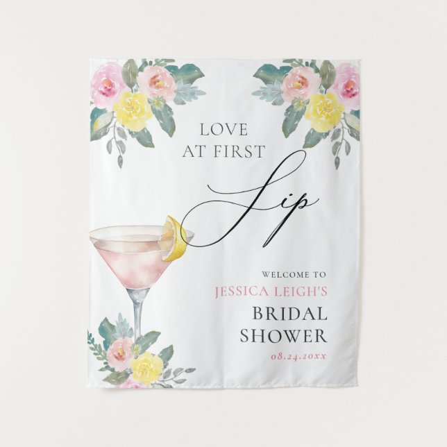 Love at First Sip Bright Cocktail Bridal Shower Tapestry (Front)