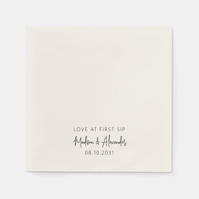 Love at First Sip Custom Names Script Wedding Napkin (Front)