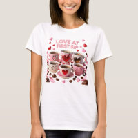 Love at First Sip Five Coffee Cups Heart Motif