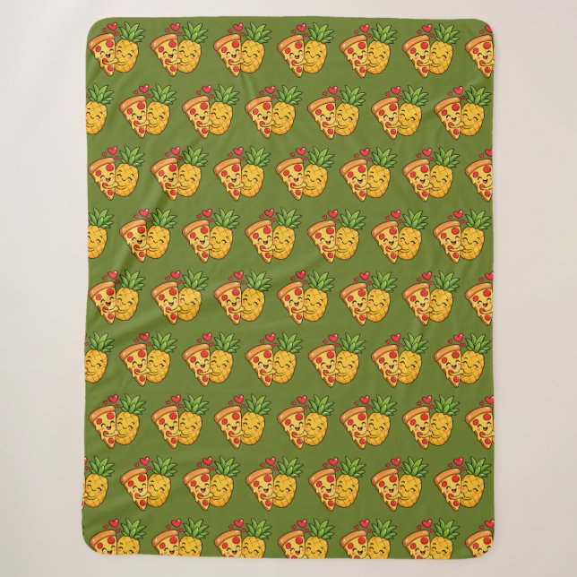 Love at First Slice - Pizza Meets Pineapple Sherpa Blanket (Front)