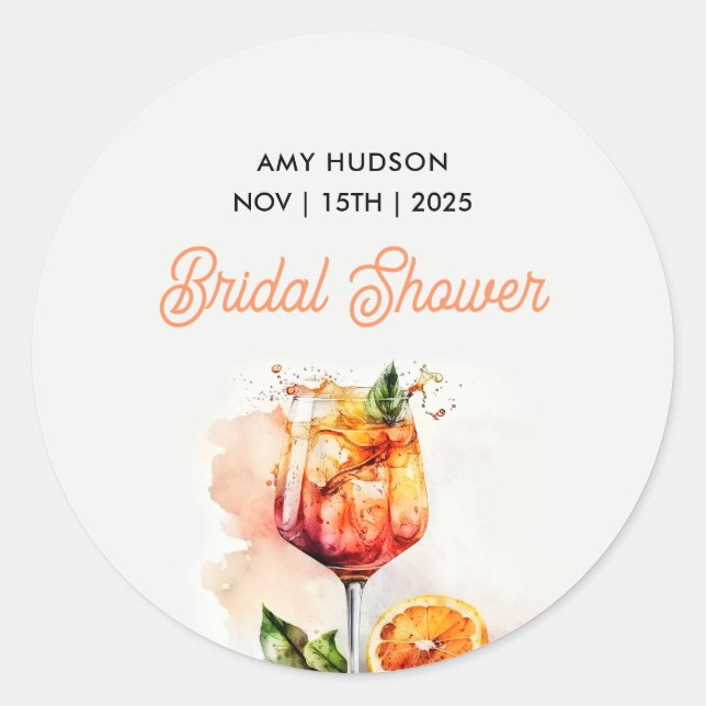 Love at First Spritz Bridal Shower Classic Round Sticker (Front)