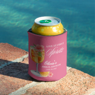 Love at First Spritz Bridal Shower Girly Pink Can Cooler