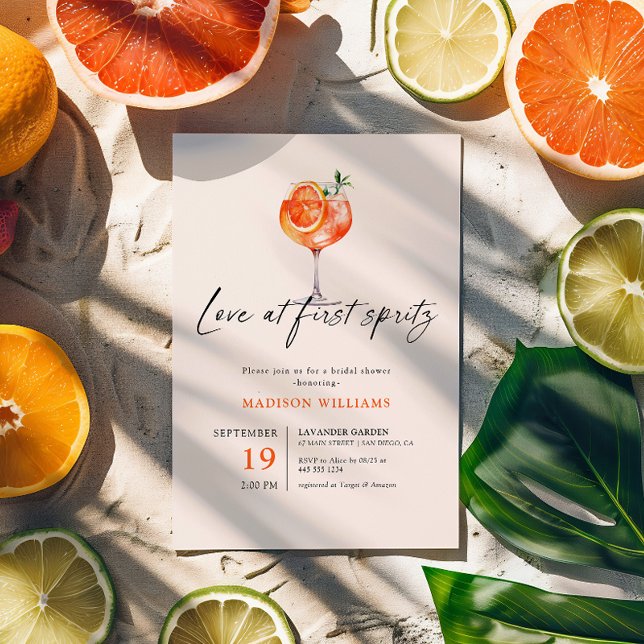 Love At First Spritz Bridal Shower Invitation (Creator Uploaded)