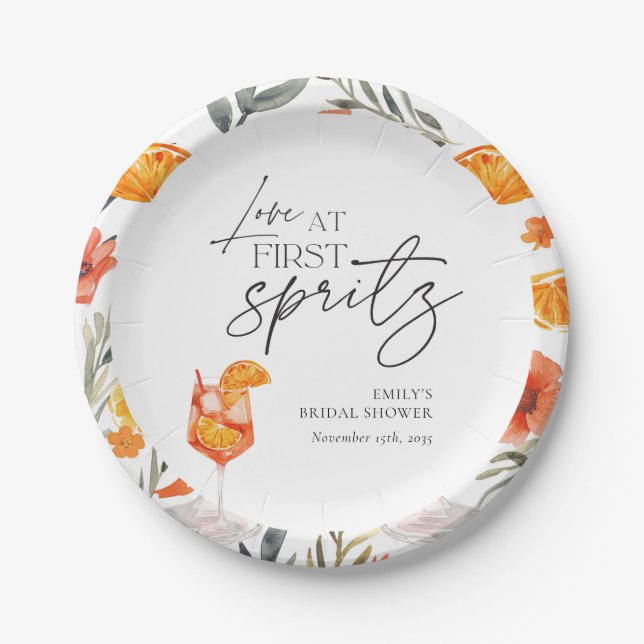 Love at First Spritz Bridal Shower Paper Plate (Front)