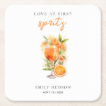 Love at First Spritz Bridal Shower Square Paper Coaster<br><div class="desc">Love at First Spritz Bridal Shower Square Paper Coaster</div>