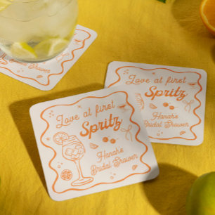Love at first spritz bridal shower square paper coaster