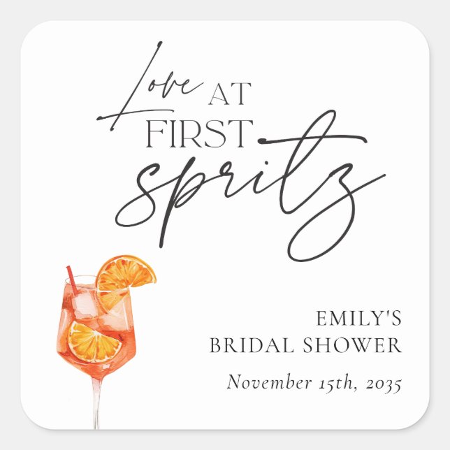 Love at First Spritz Bridal Shower Square Sticker (Front)