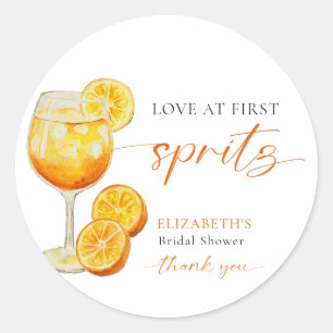 Love at First Spritz Bridal Shower Welcome Custom Classic Round Sticker