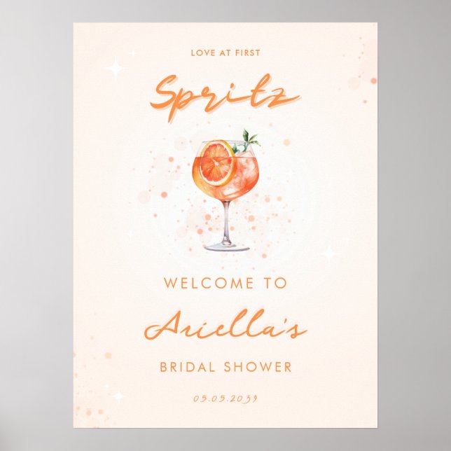 Love at First Spritz Bridal Shower Welcome Sign  (Front)