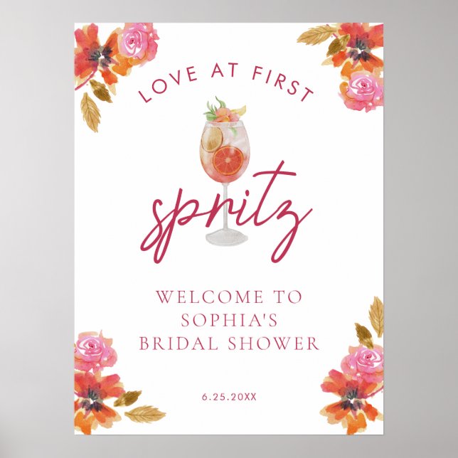 Love at First Spritz Bridal Shower Welcome Sign (Front)