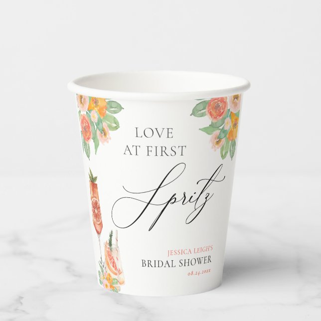 Love at First Spritz Bright Cocktail Bridal Shower Paper Cups (Front)