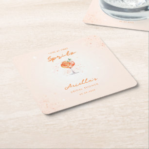 Love at First Spritz Citrus Drink Bridal Shower   Square Paper Coaster