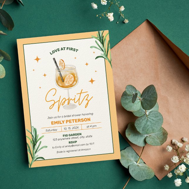 Love at First Spritz Cokctail Orange Bridal Shower Invitation (Creator Uploaded)